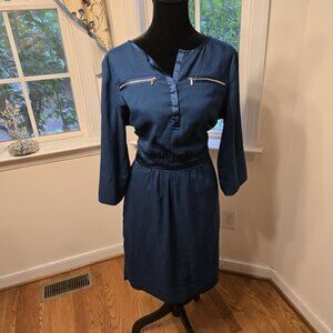 New York & Company Teal Dress Roll Tab Sleeve Zipper‎ Pockets Career Size Medium